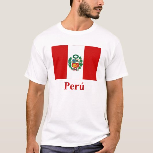 Peru vlag met naam in het Spaans T-shirt (Voorkant)