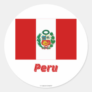 Peru Vlag met naam Ronde Sticker