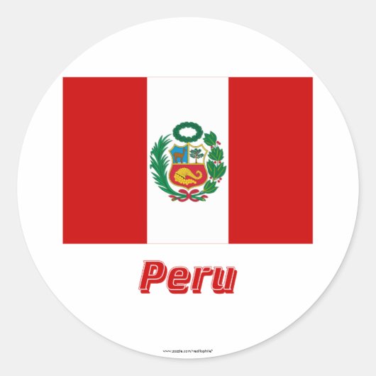 Peru Vlag met naam Ronde Sticker (Voorkant)