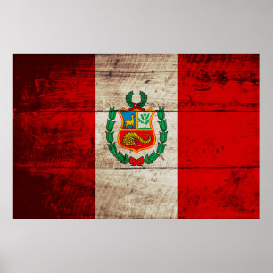 Peru-vlag op oude houten korrels poster