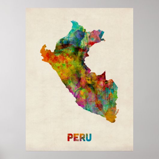 Peru Waterverf Map Poster (Voorkant)
