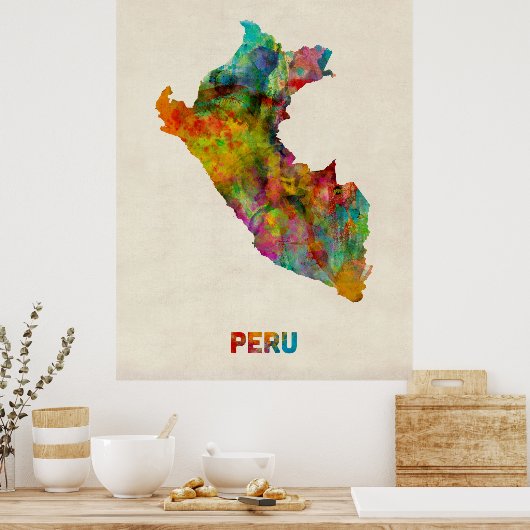 Peru Waterverf Map Poster (Keuken)
