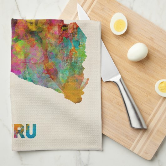 Peru Waterverf Map Theedoek (Quarter Fold)