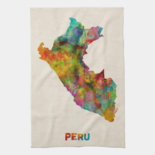 Peru Waterverf Map Theedoek (Verticaal)