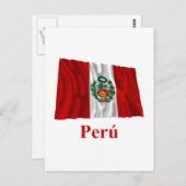 Peru Waving Flag met naam in het Spaans Briefkaart (Voorkant / Achterkant)
