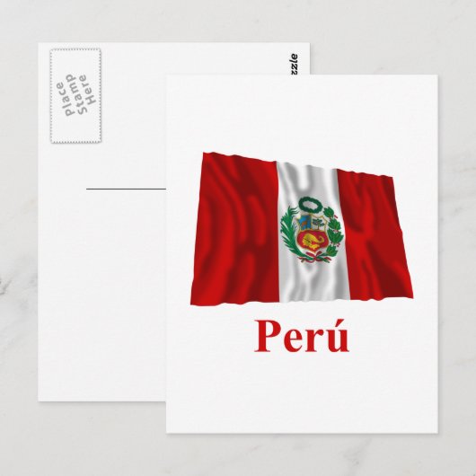 Peru Waving Flag met naam in het Spaans Briefkaart (Voorkant / Achterkant)