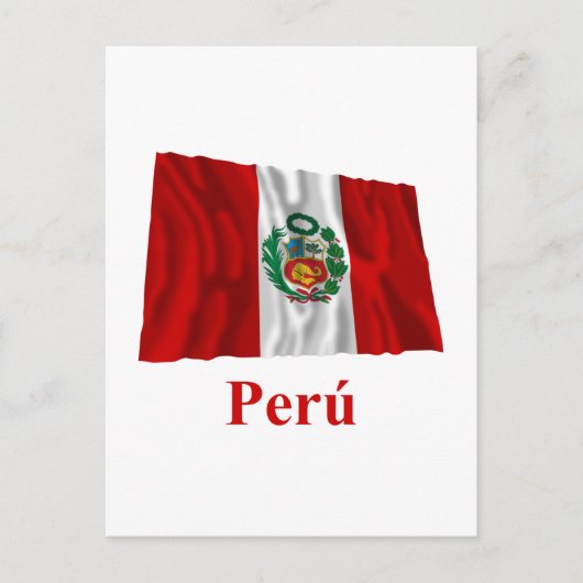 Peru Waving Flag met naam in het Spaans Briefkaart (Voorkant)