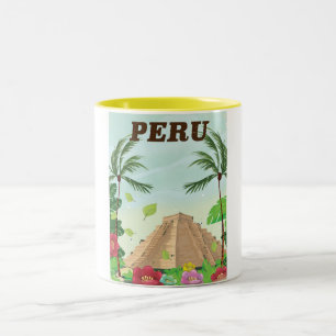 Peru Zuid-Amerika vintage cartoonaffiches voor rei Tweekleurige Koffiemok