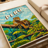 Peru Zuid-Amerika Vintage Reizen Poster Jaguar