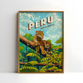 Peru Zuid-Amerika Vintage Reizen Poster Jaguar