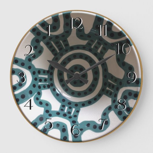 Peruaanse Bowl Turquoise Backwards Clock Grote Klok (Voorkant)