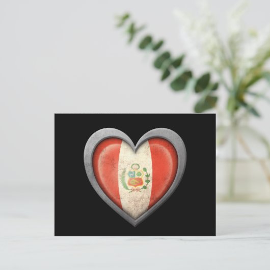 Peruaanse hartvlag met metaaleffect briefkaart (Staand voorkant)