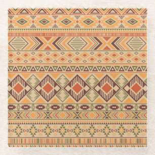 Peruaanse Indiër: Tribal Geometric Naadloos Glazen Onderzetter