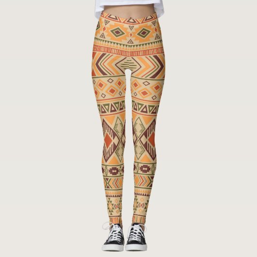Peruaanse Indiër: Tribal Geometric Naadloos Leggings (Voorkant)