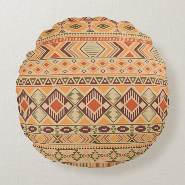Peruaanse Indiër: Tribal Geometric Naadloos Rond Kussen (Voorkant)