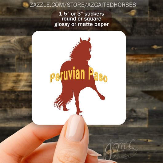 Peruaanse Paso Paard Silhouet vetgedrukte tekst Vierkante Sticker