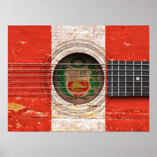 Peruaanse vlag op oude akoestische gitaar poster (Voorkant)