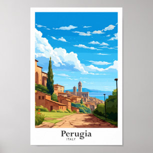 Perugia Italië Kunst Vintage Reizen Illustratie Poster