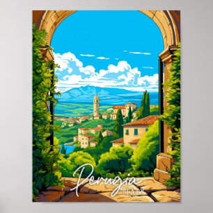 Perugia Italië vintage reisillustratie Poster