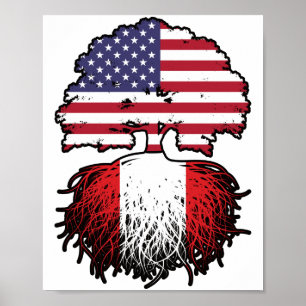 Peruvian American USA Tree Roots Flag Poster