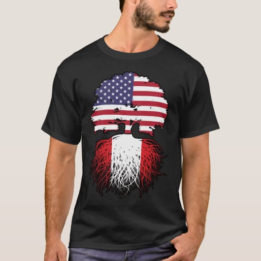 Peruvian American USA Tree Roots Flag T-shirt (Voorkant)