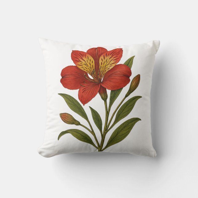 Peruvian Lily Throw Pillow | Vintage Botanical Kussen (Voorkant)