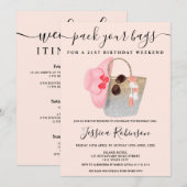 Pervendejaars zilverroze glitterweekend kaart (Voorkant / Achterkant)