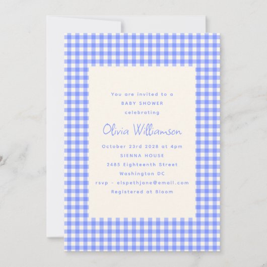 Perwinkle Gingham Plaid Schattige Baby shower Kaart (Voorkant)