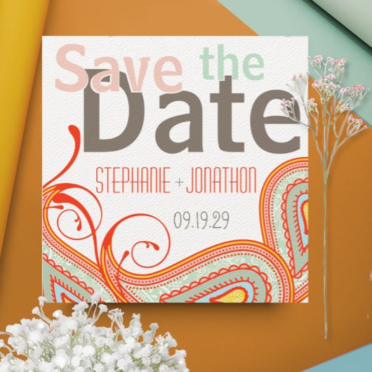 Perzeel Geel Koraal Mint Foto Modern sparen de Dat Save The Date