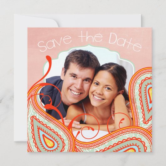 Perzeel Geel Koraal Mint Foto Modern sparen de Dat Save The Date (Voorkant)