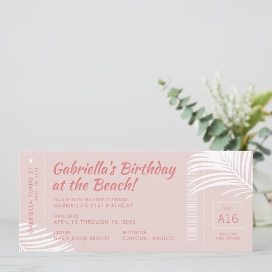 Perzentriet reisbiljet instapkaart roze kaart (Staand voorkant)