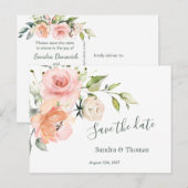 Perzige roze florale suspensie uitnodiging briefkaart (Voorkant / Achterkant)