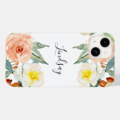 Perzige roze Waterverf bloemen met naam Case-Mate iPhone Case (Achterkant (horizontaal))