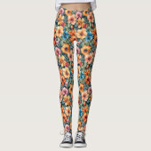 Perzik Abrikoos en Mauve Bloemen Leggings (Voorkant)