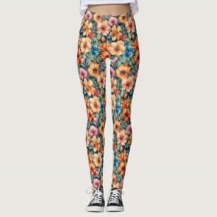 Perzik Abrikoos en Mauve Bloemen Leggings