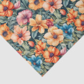 Perzik Abrikoos en Mauve Bloemen Tissuepapier (Detail)