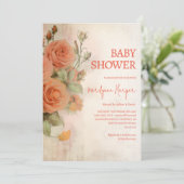 Perzik Abrikozen  Rozen Baby shower Kaart (Staand voorkant)