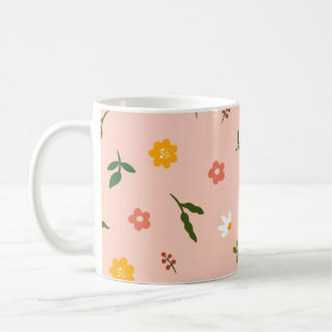 Perzik achtergrond met meerdere kleur bloemen koffiemok