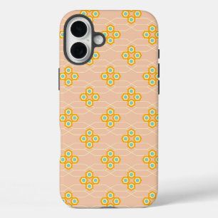 Perzik achtergrond zeshoekig bloemmotief iPhone 16 plus hoesje