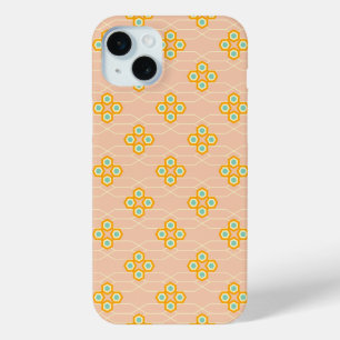 Perzik achtergrond zeshoekig bloempatroon iPhone 15 mini hoesje