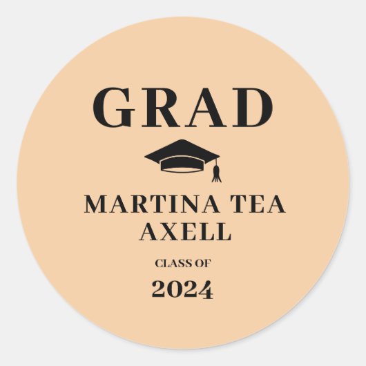 Perzik Afstuderen Ronde Sticker (Voorkant)