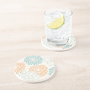 Perzik Aqua Bloemen Zandsteen Onderzetter