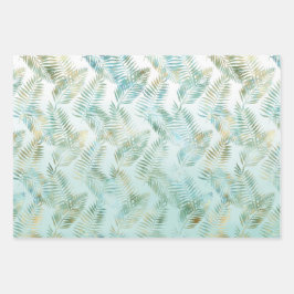 Perzik Aqua Groen Tropisch Blad Inpakpapier Vel