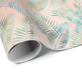 Perzik Aqua Groene Tropische Bladeren Cadeaupapier