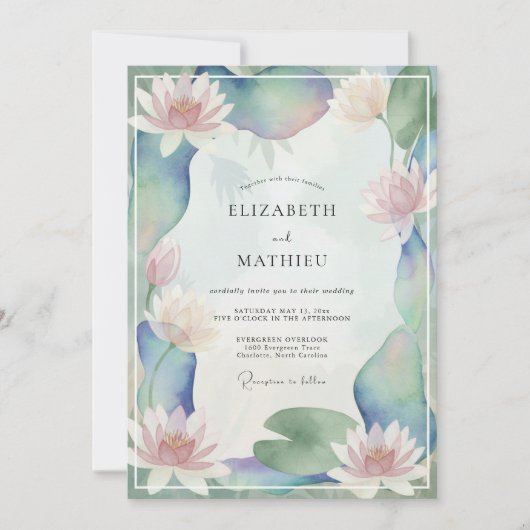 Perzik Aqua Lotus Eucalyptus Bruiloft Kaart (Voorkant)