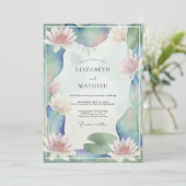 Perzik Aqua Lotus Eucalyptus Bruiloft Kaart (Staand voorkant)