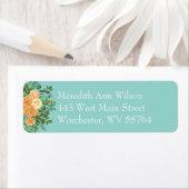 Perzik & Aqua Peony & Roos Floral Address Label (Insitu)