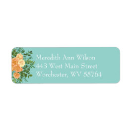 Perzik & Aqua Peony & Roos Floral Address Label