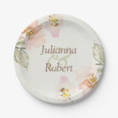 Perzik aquarel bloemen papieren borden papieren bordje (Voorkant)