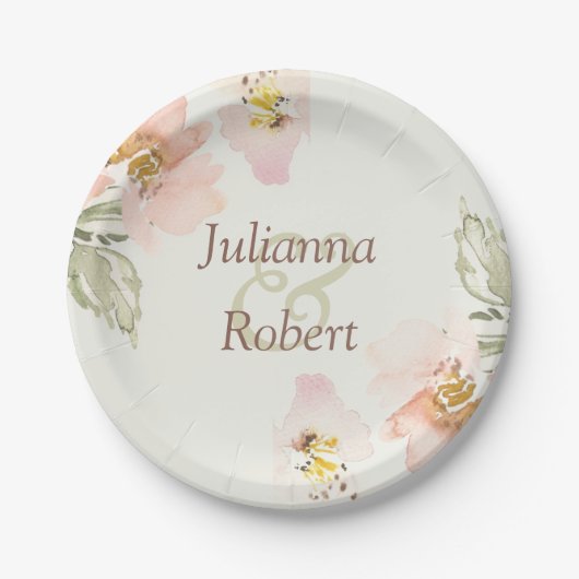 Perzik aquarel bloemen papieren borden papieren bordje (Voorkant)